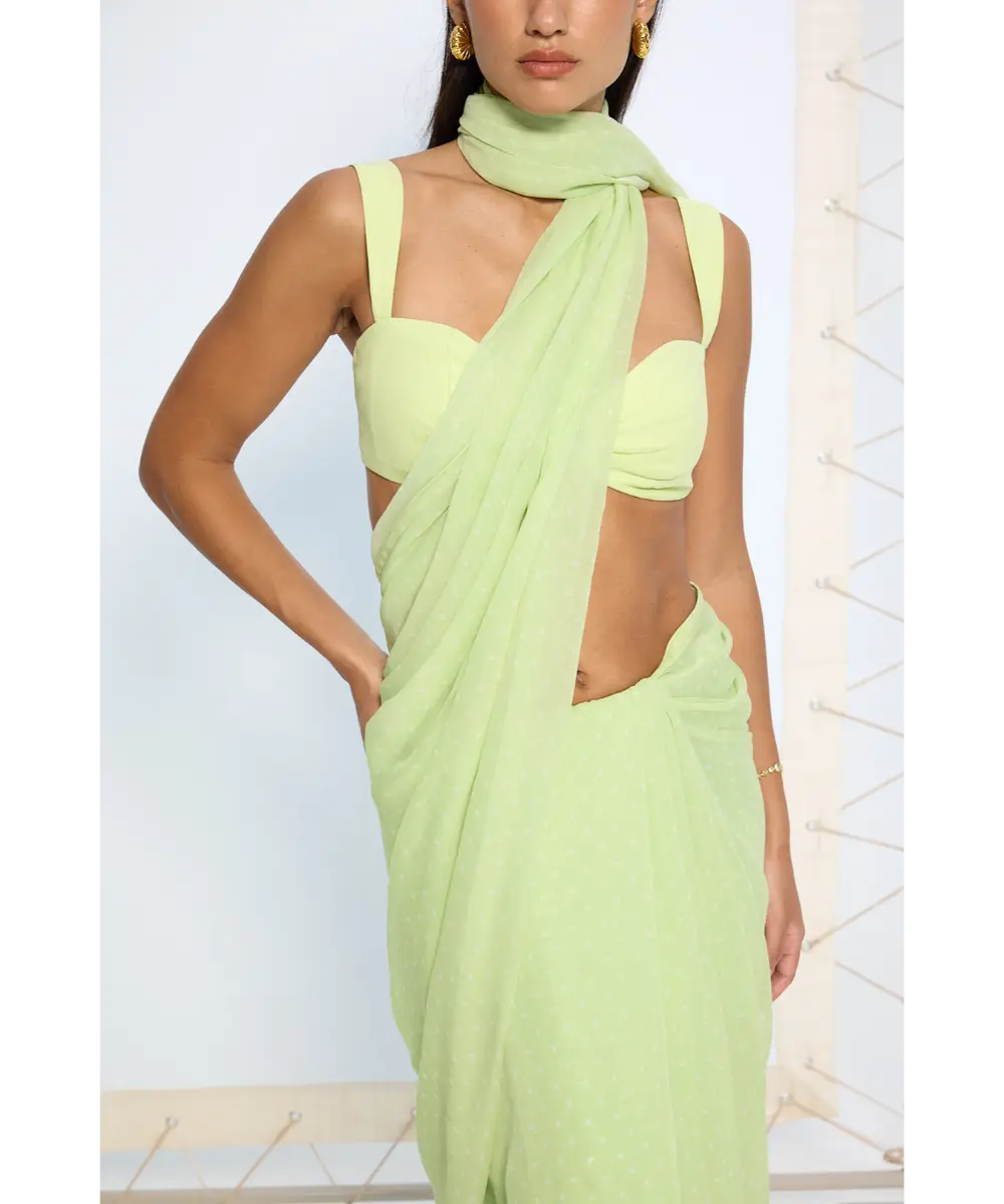 EKAYA BANARAS - Lime Green Polka Dotted Saree